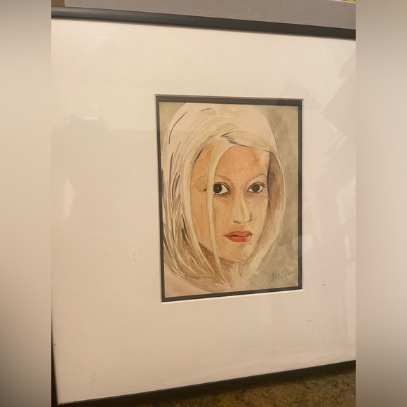 Watercolor Portrait signed. Original.  Professionally framed matted. Blonde. - Picture 1 of 4